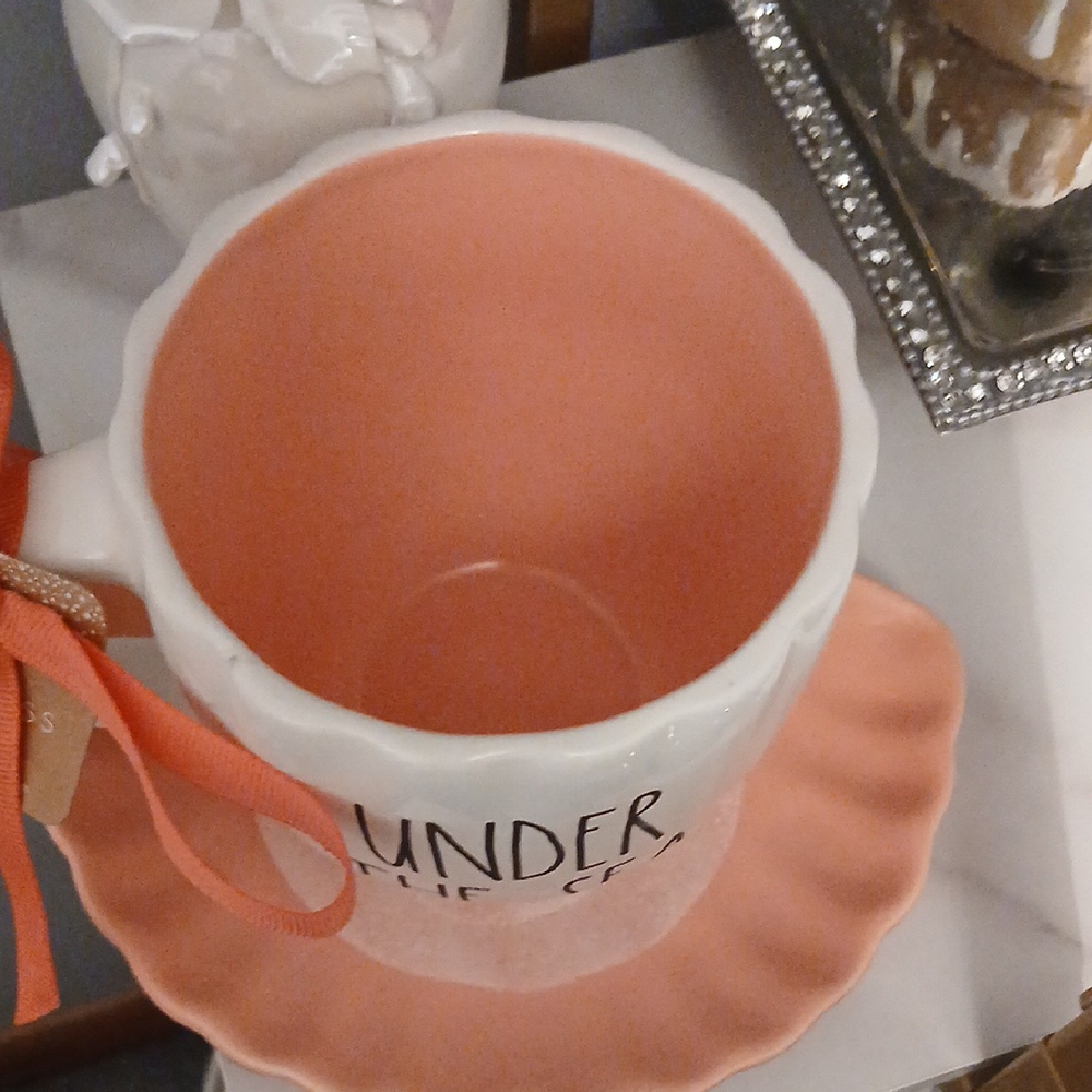 Rae Dunn Disney Double Sided Under the Sea Mug with Sea Shell Shaped Saucer NWT - Picture 2 of 7